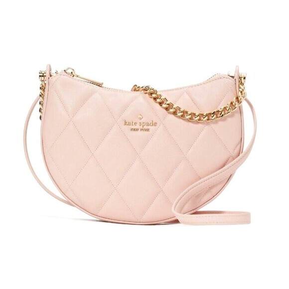 New Kate Spade Carey Zip Top Crossbody Quilted Smooth Leather Conch Pink - Picture 1 of 5